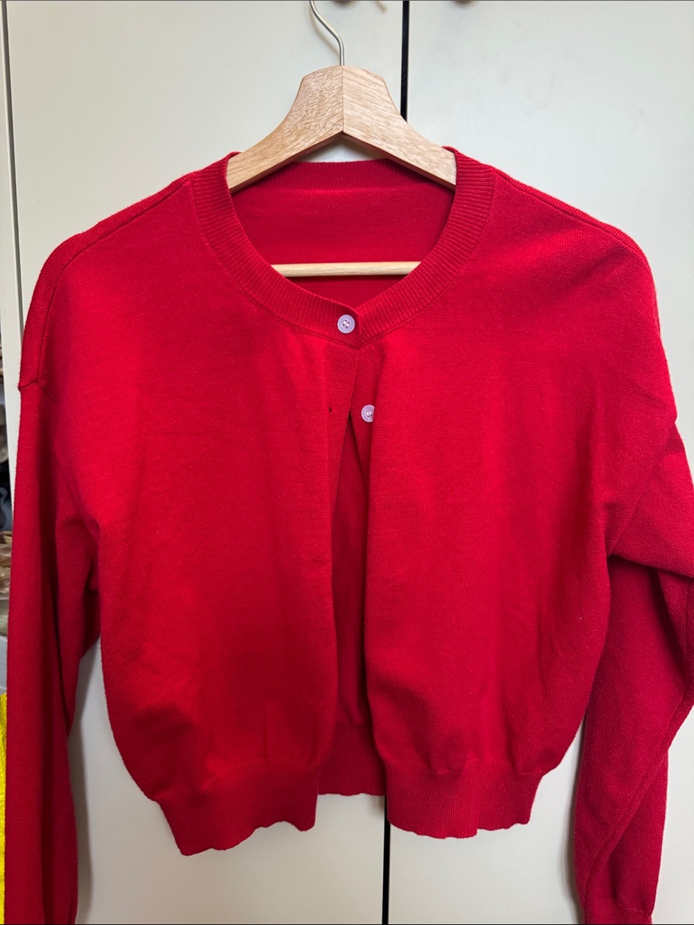 Red Women's Cropped Button Cardigan Sweater